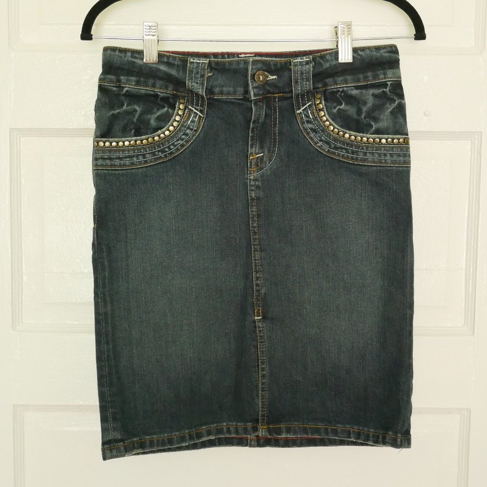 Von Dutch Studded Denim Jeans Skirt